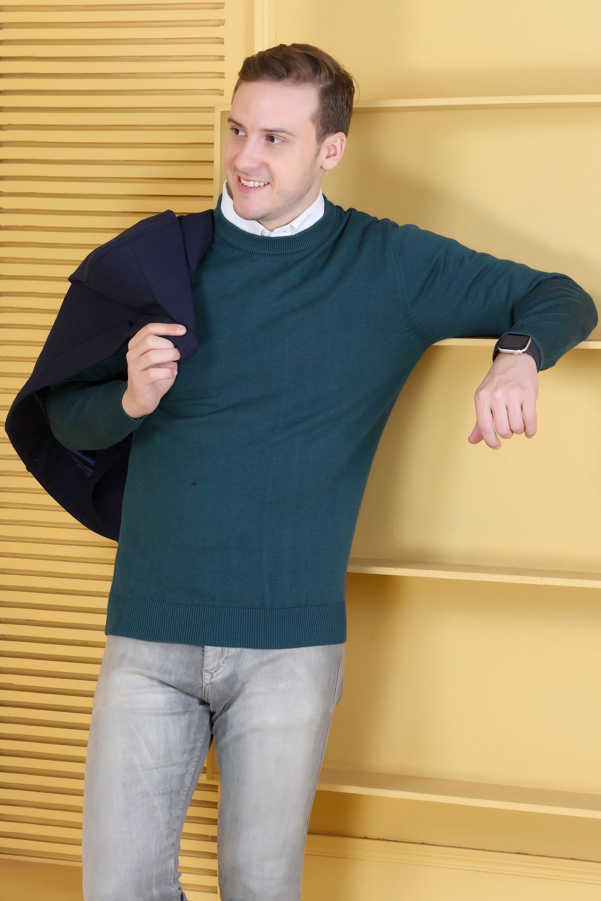 Men’s Solid Olive Green Knit Sweater