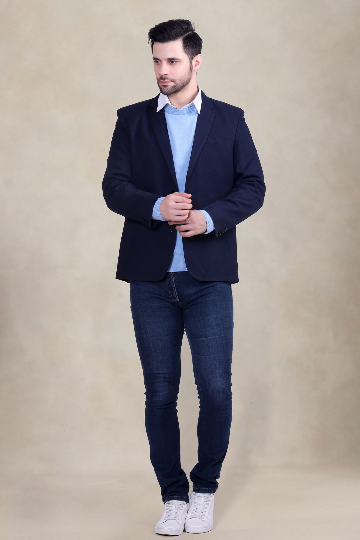 Men’s Sky Blue Round Neck Sweater | Solid Winter Wear