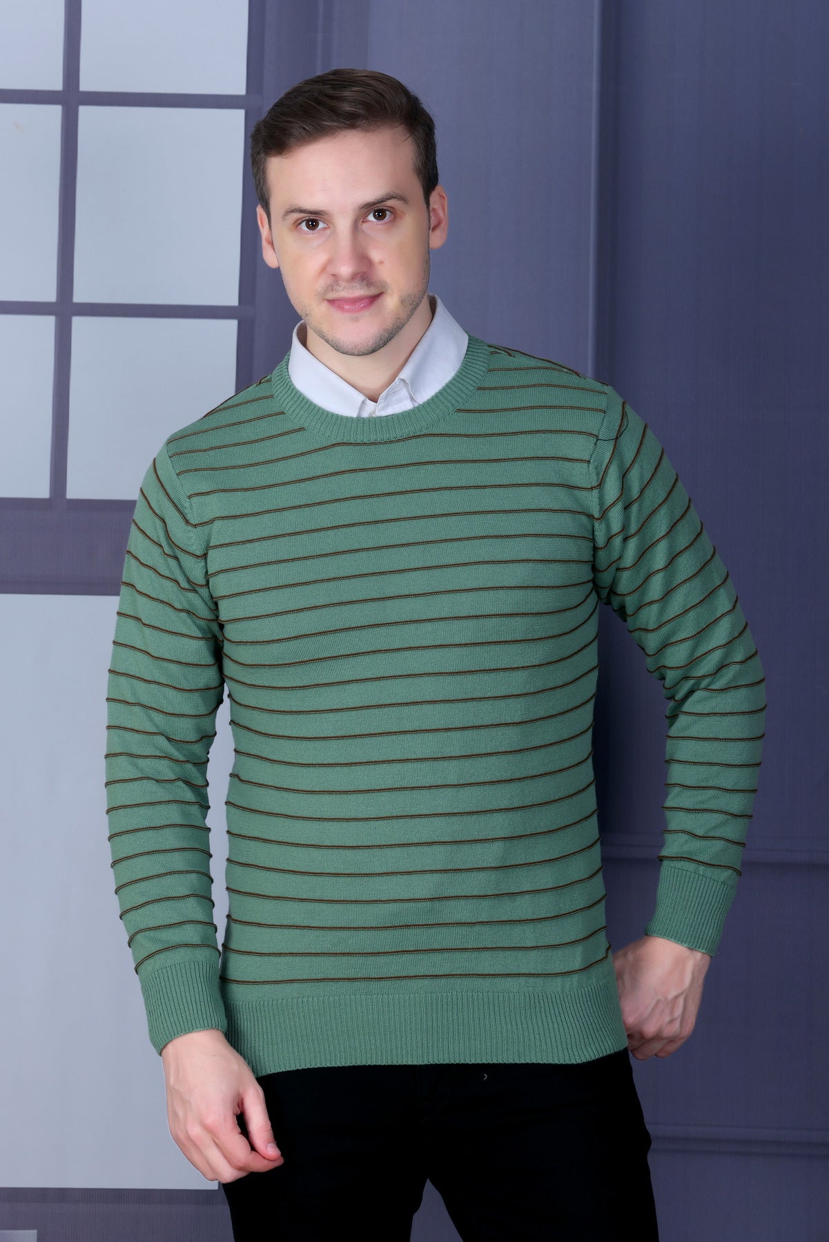 Men Striped Round Neck Multicolor Sweater