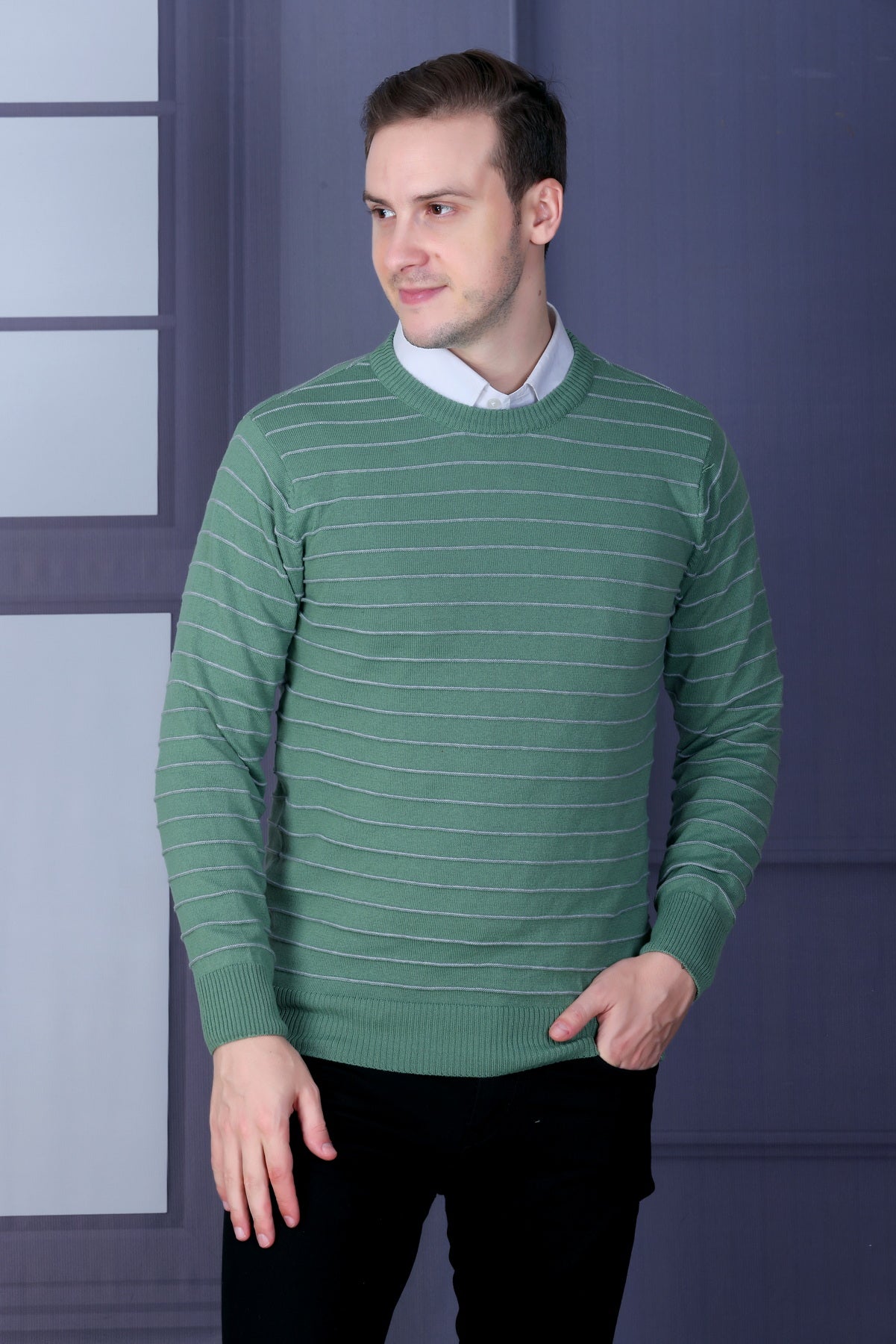 Men Striped Round Neck Multicolor Sweater
