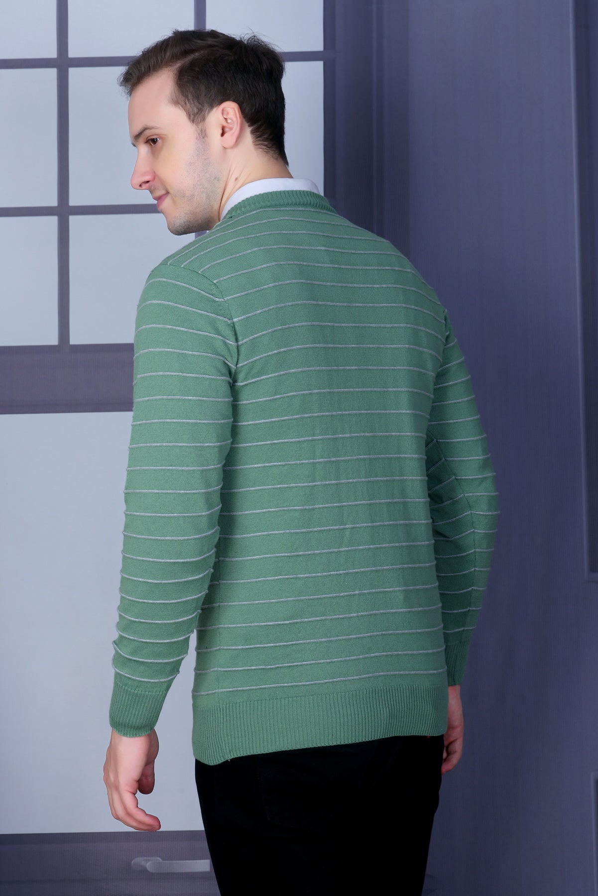 Men Striped Round Neck Multicolor Sweater
