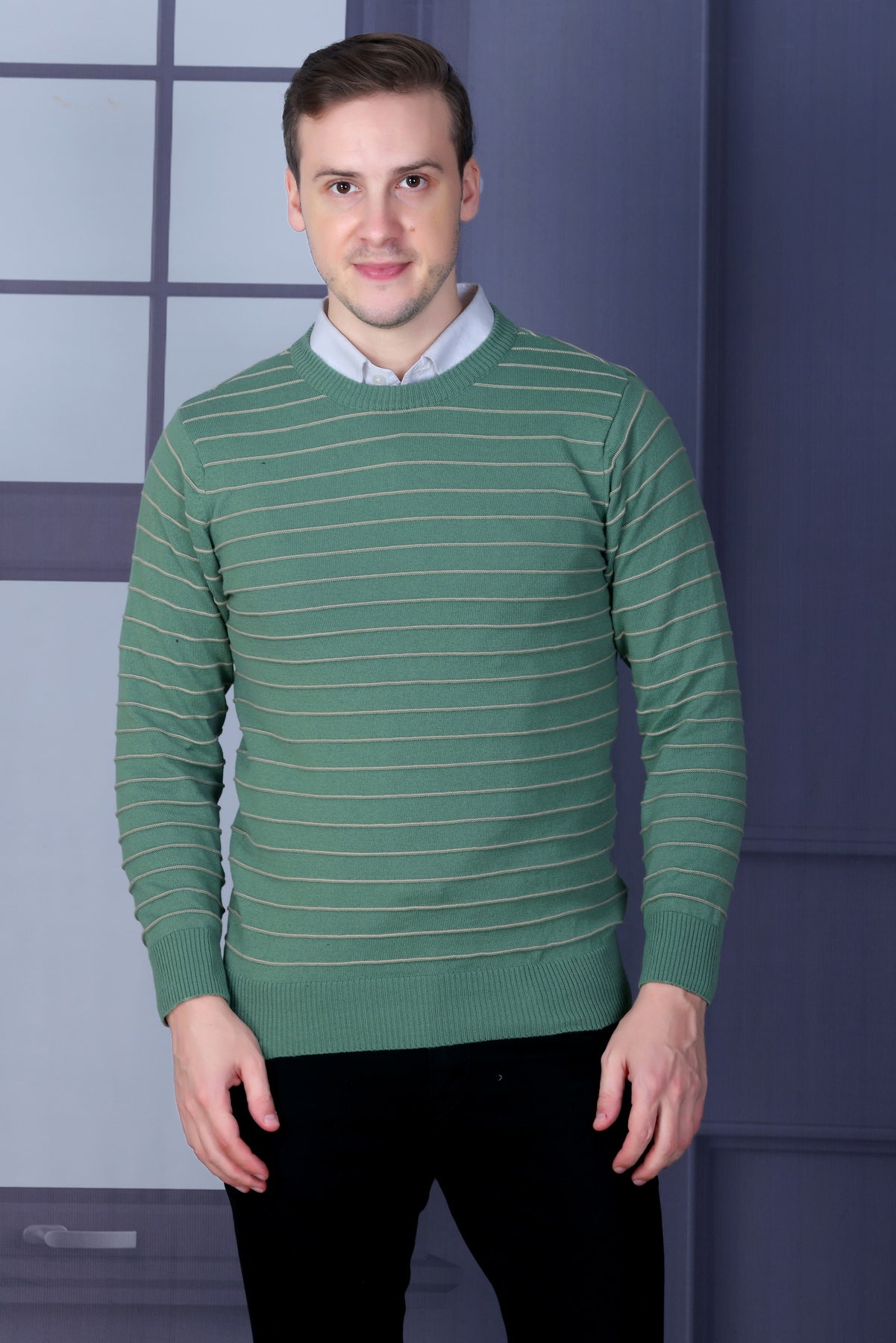Men Striped Round Neck Multicolor Sweater