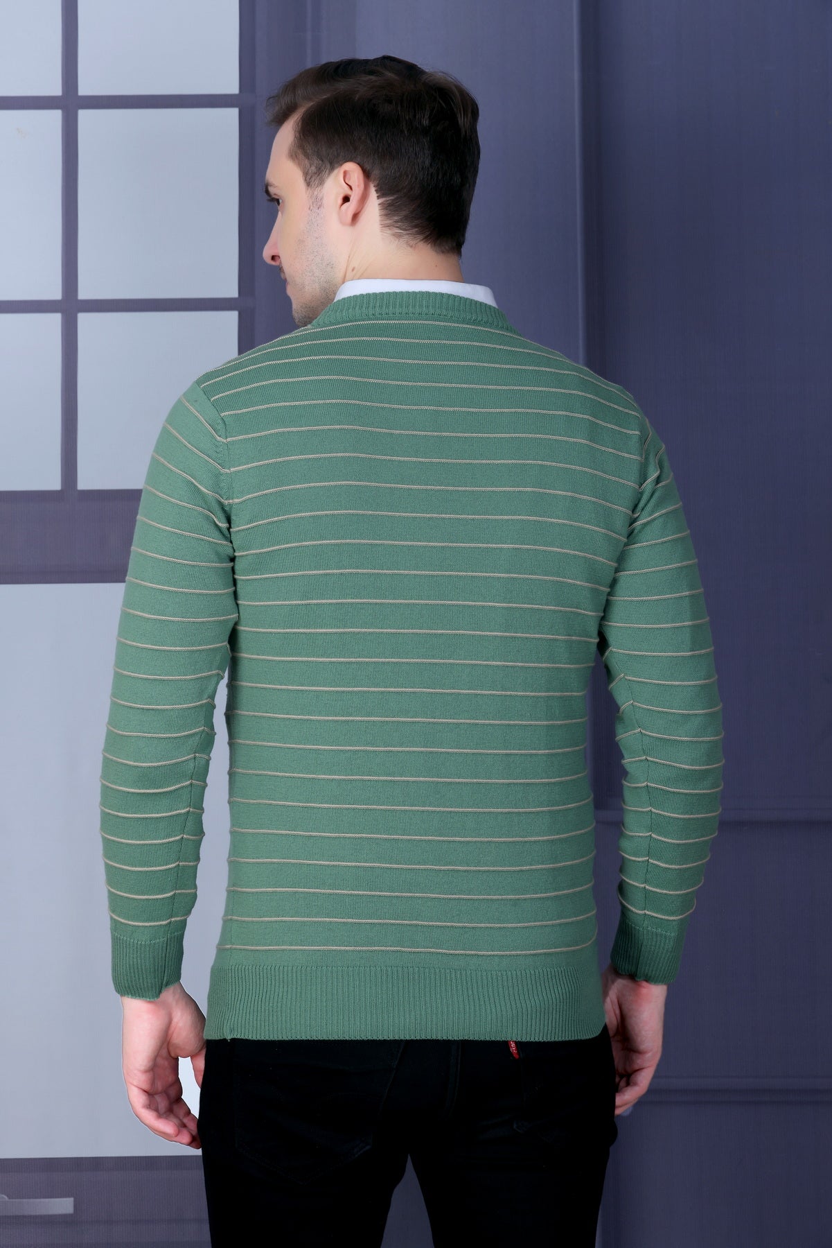 Men Striped Round Neck Multicolor Sweater