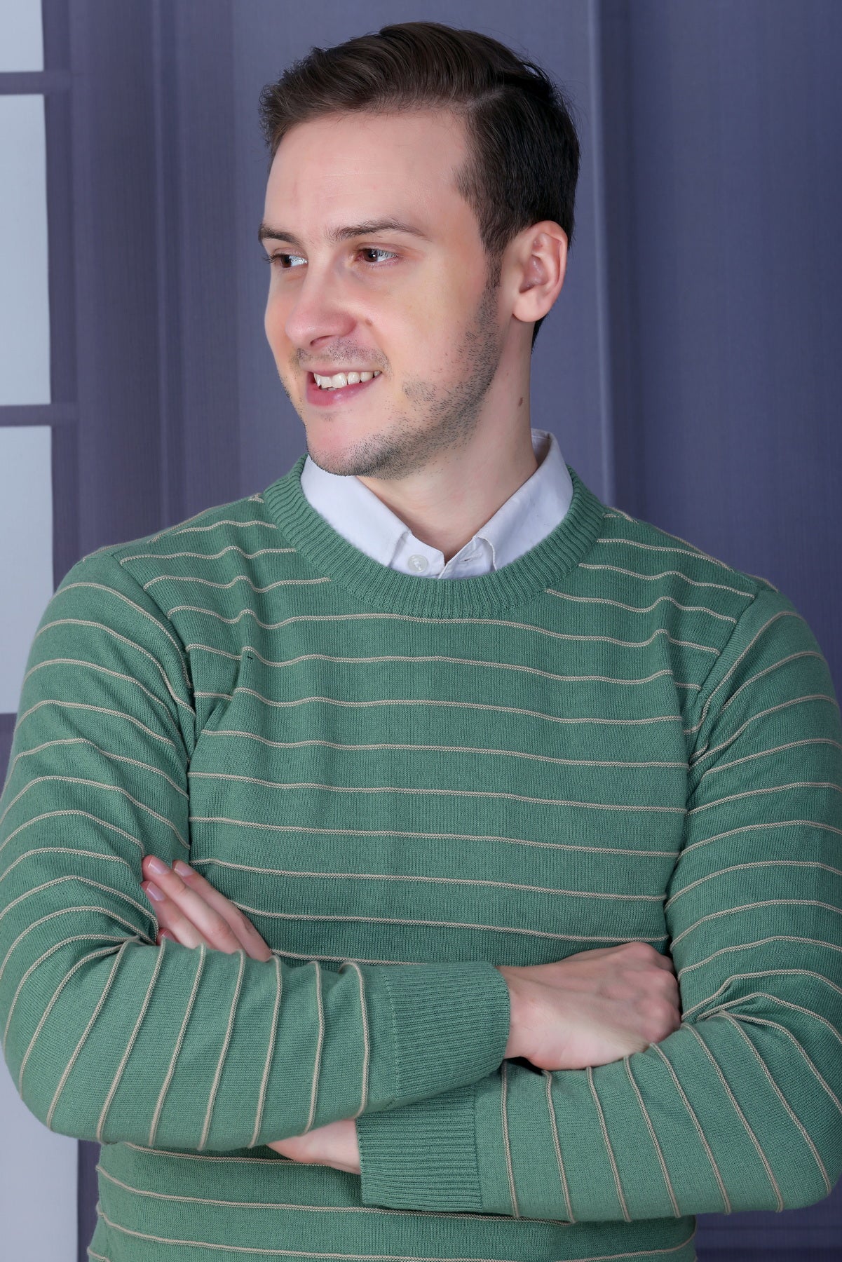 Men Striped Round Neck Multicolor Sweater