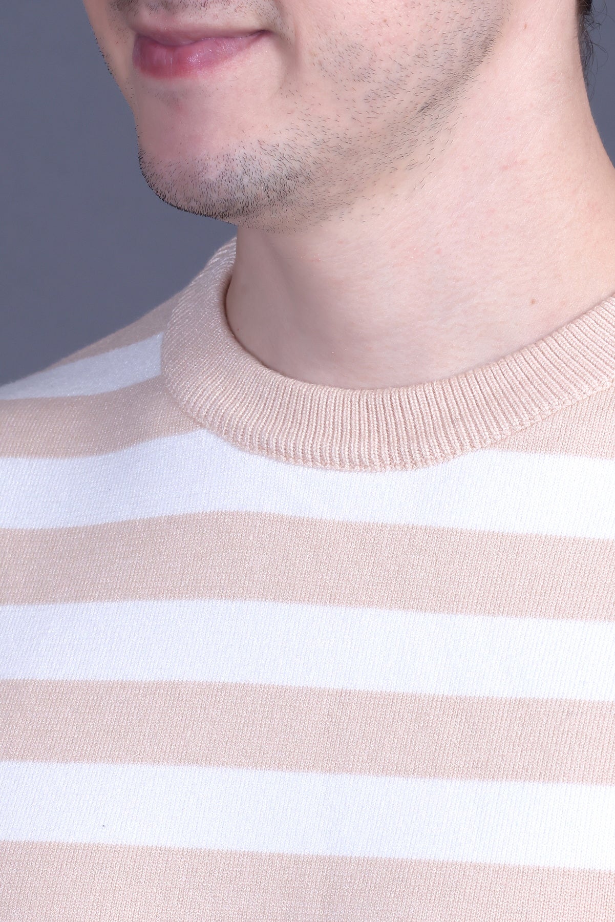 Men Striped Round Neck Black Sweater