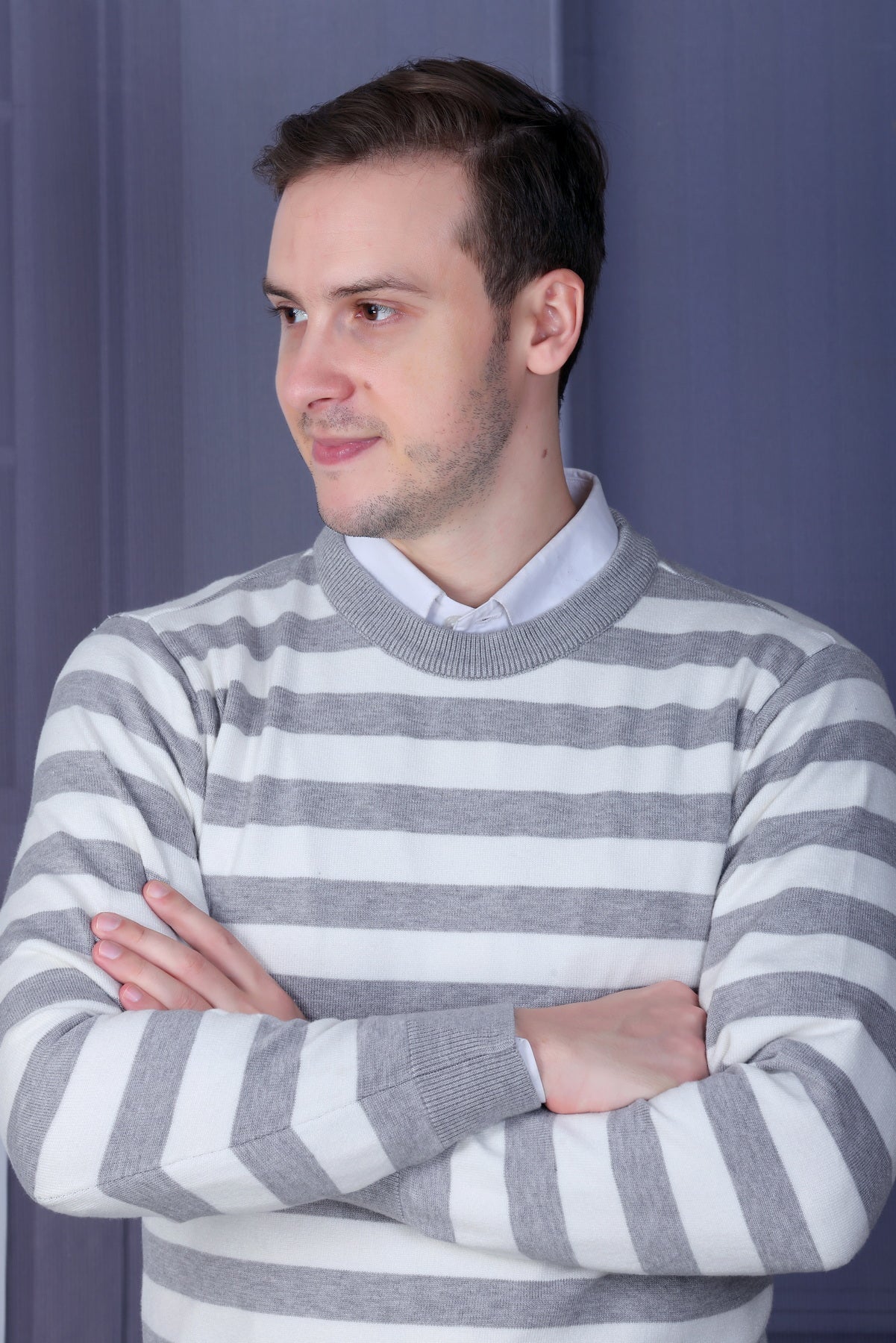 Men Striped Round Neck Black Sweater