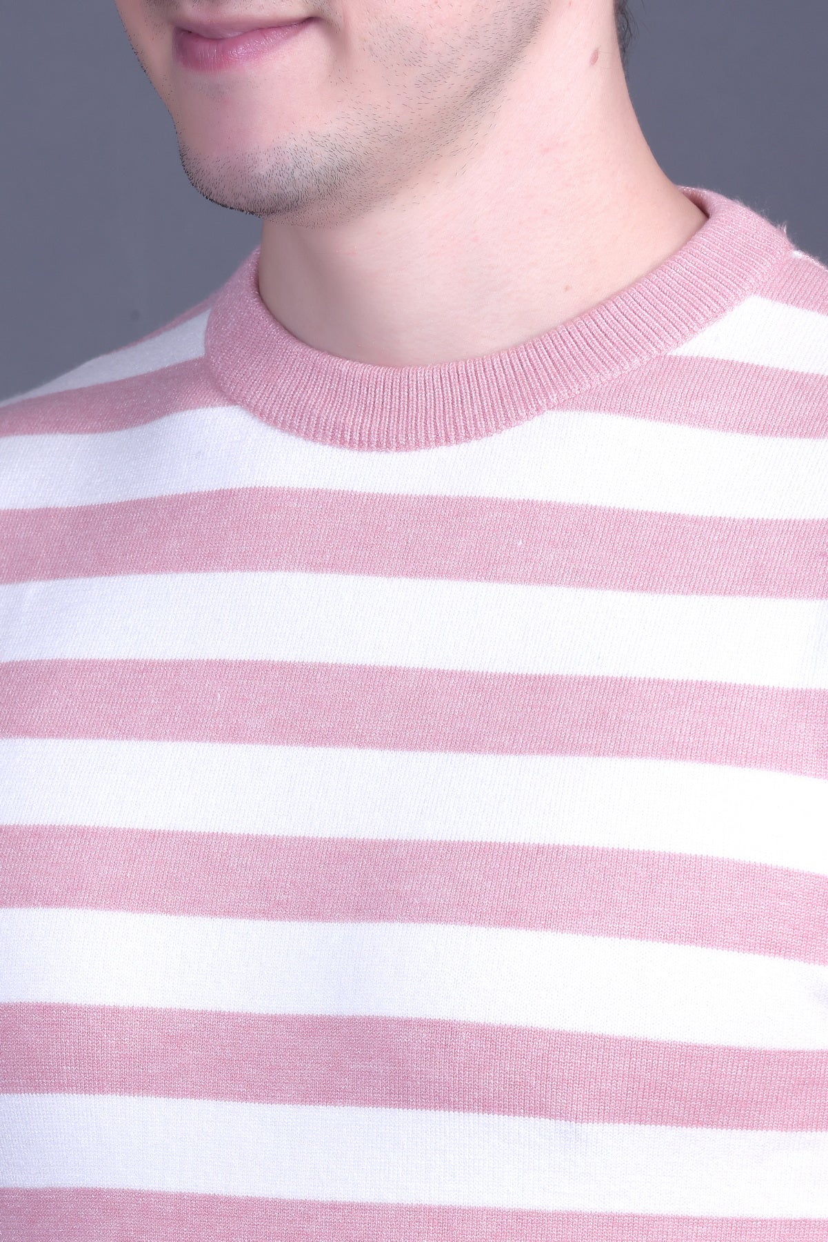 Men Striped Round Neck Black Sweater