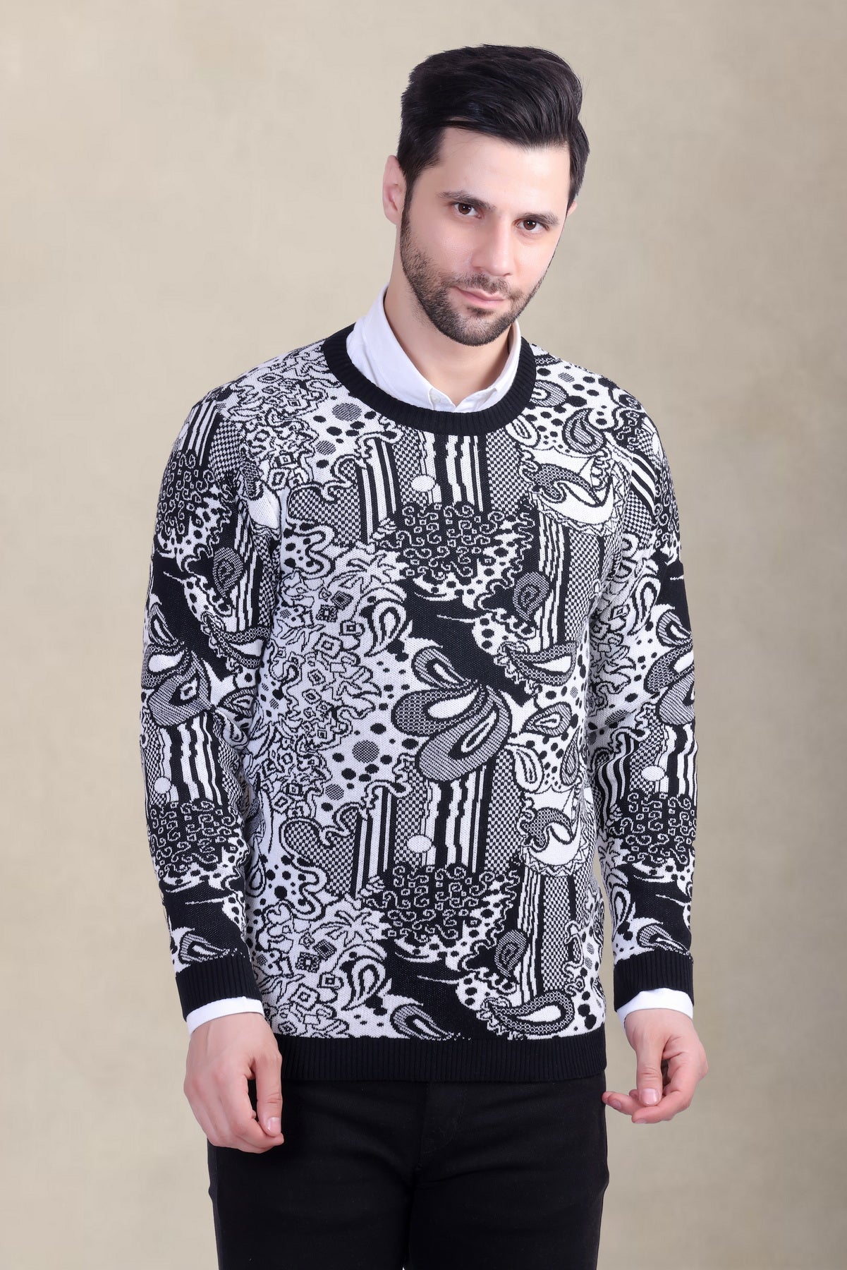 Men’s Black Jacquard Winter Sweater