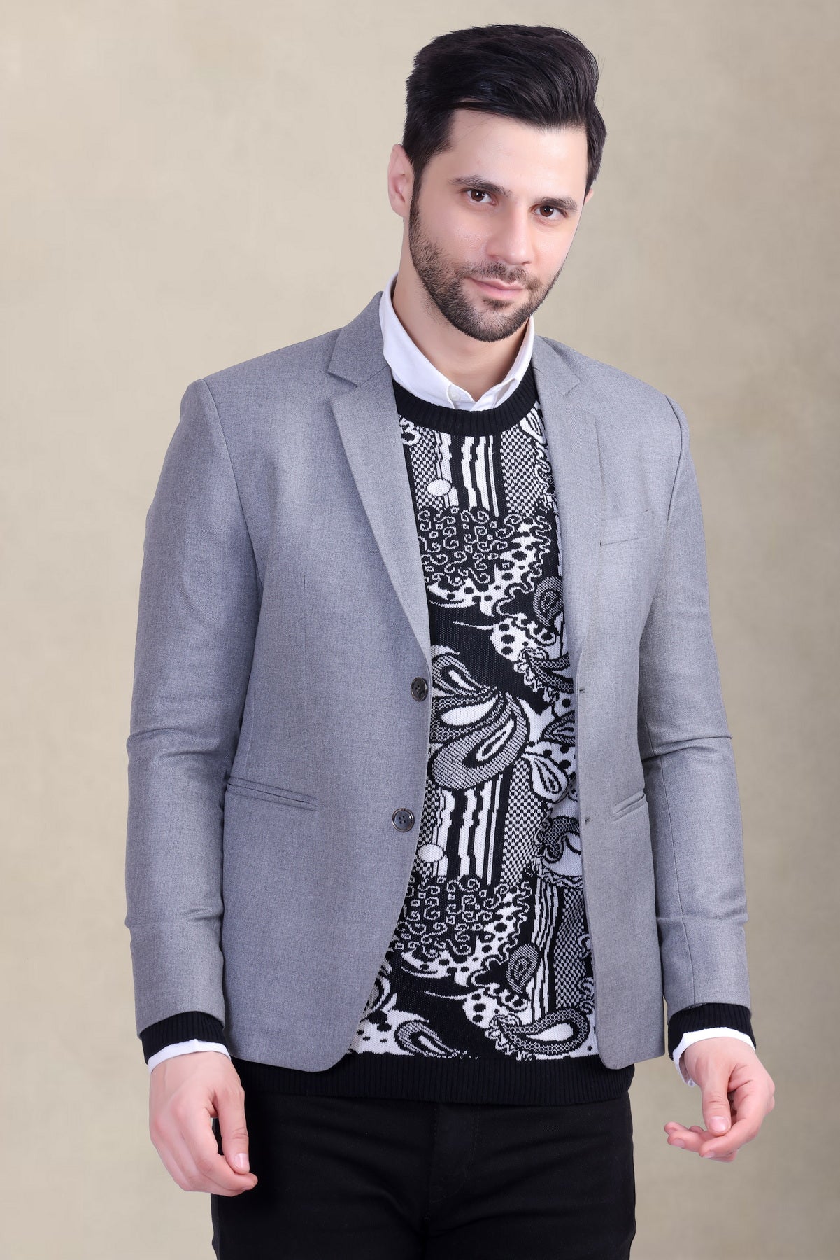 Men’s Black Jacquard Winter Sweater