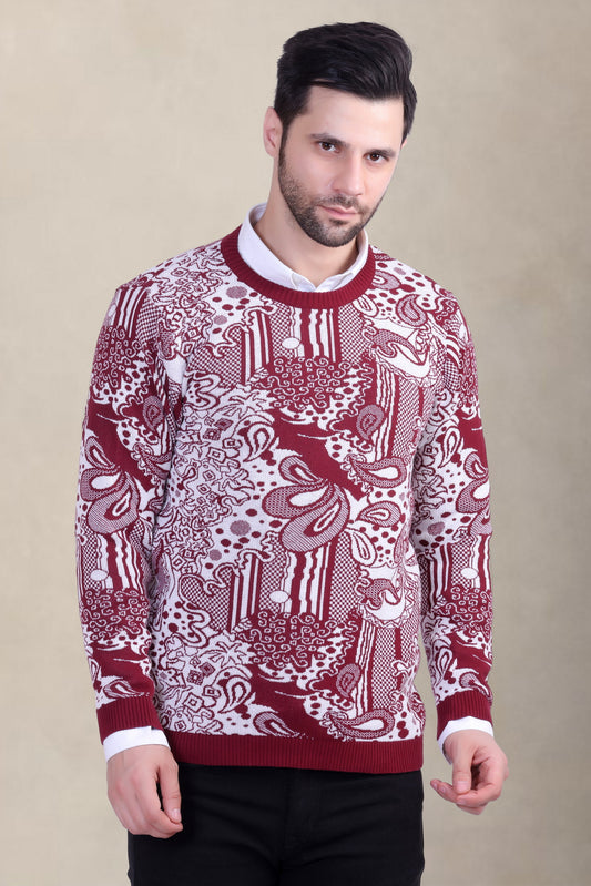 Men’s Maroon Jacquard Winter Sweater