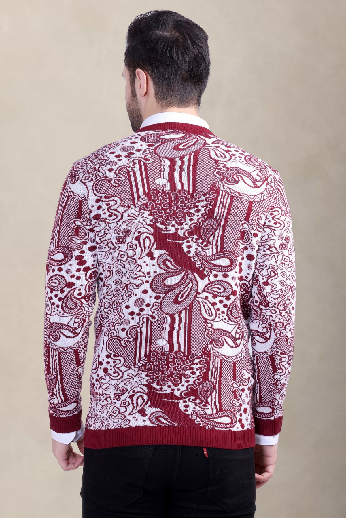 Men’s Maroon Jacquard Winter Sweater