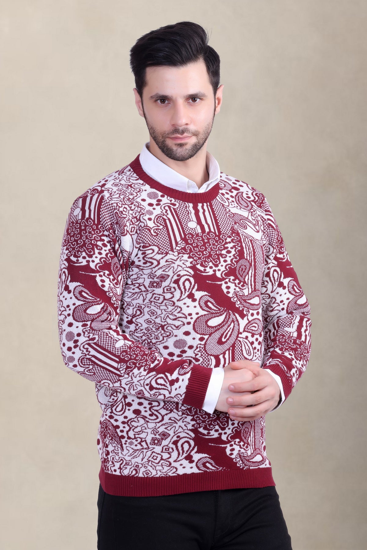 Men’s Maroon Jacquard Winter Sweater