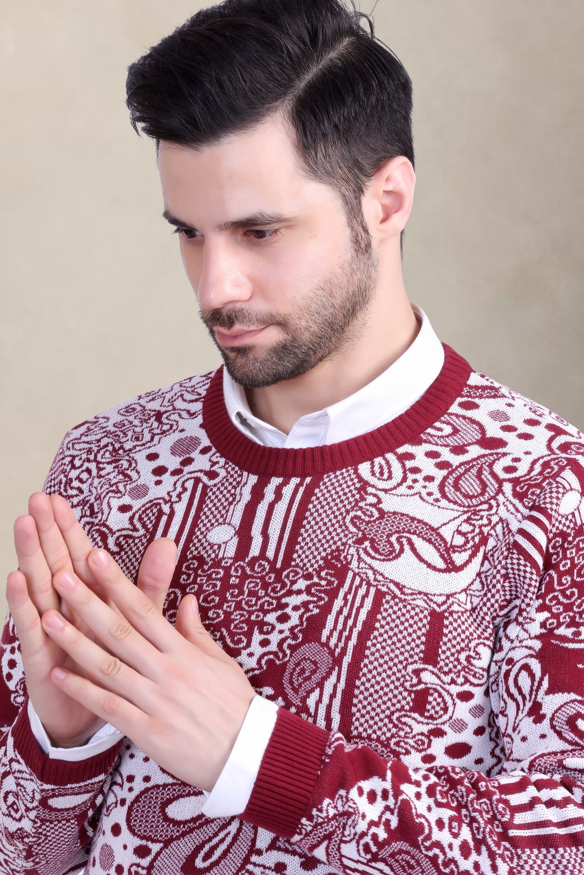 Men’s Maroon Jacquard Winter Sweater