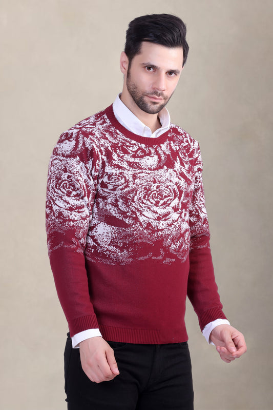 Red & White Rose Jacquard Men’s Sweater
