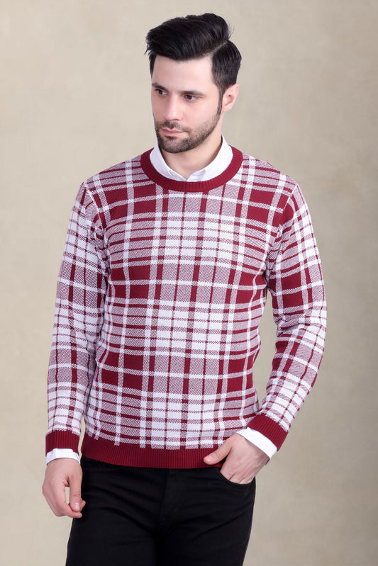 Red & White Checkered Jacquard Men’s Sweater