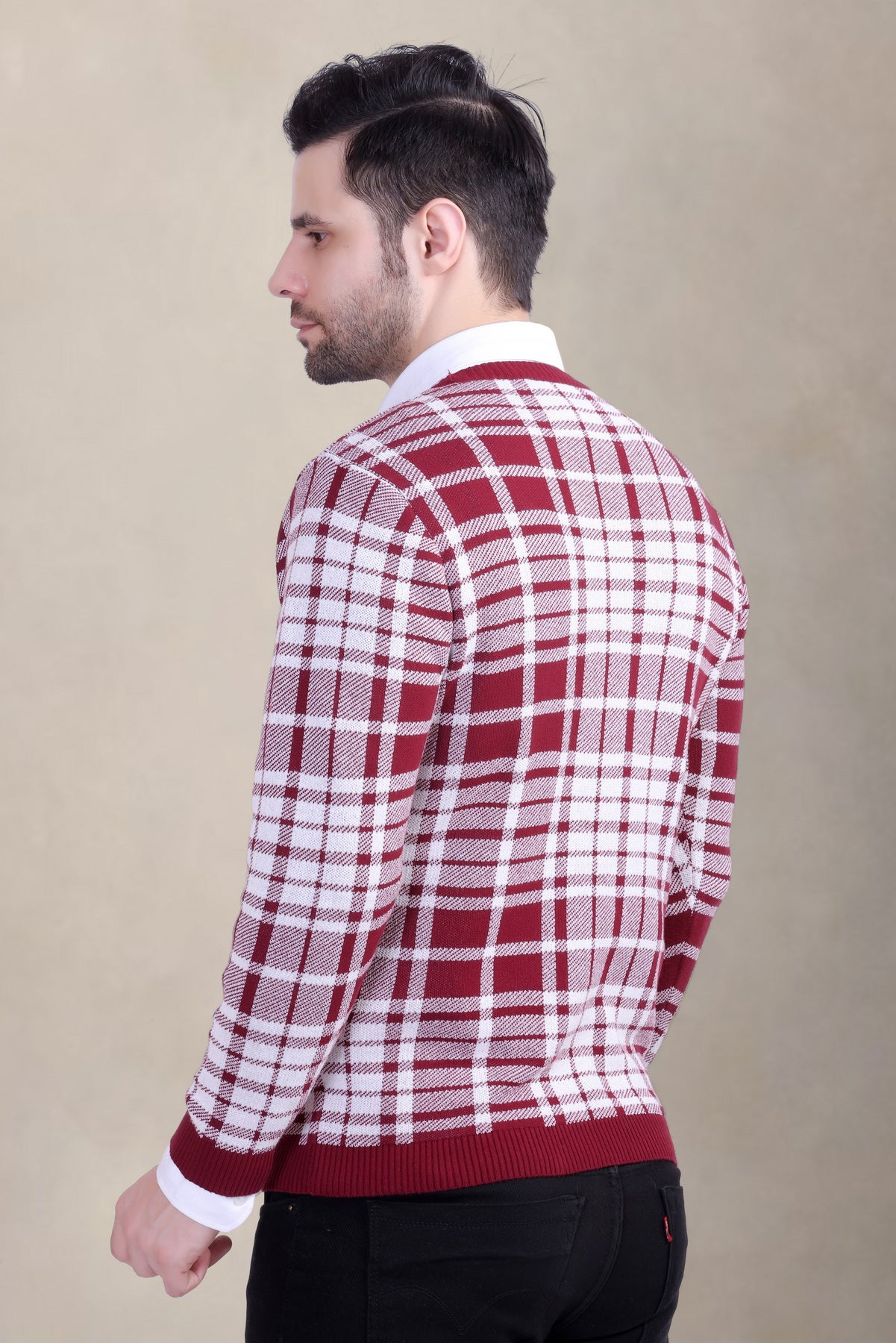 Red & White Checkered Jacquard Men’s Sweater
