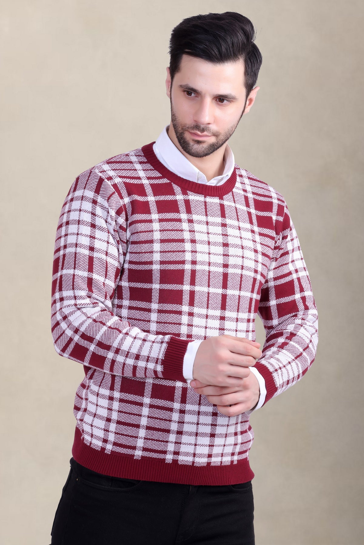 Red & White Checkered Jacquard Men’s Sweater