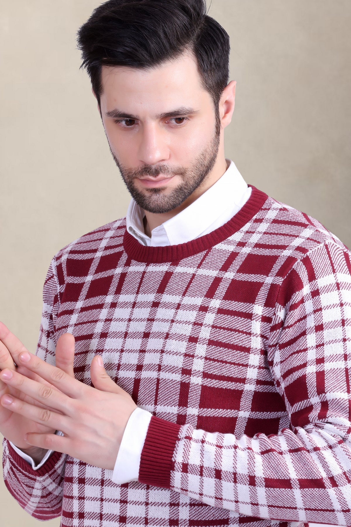 Red & White Checkered Jacquard Men’s Sweater