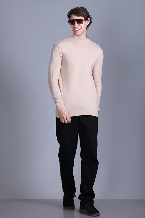 Men’s Self Design High Neck Beige Sweater