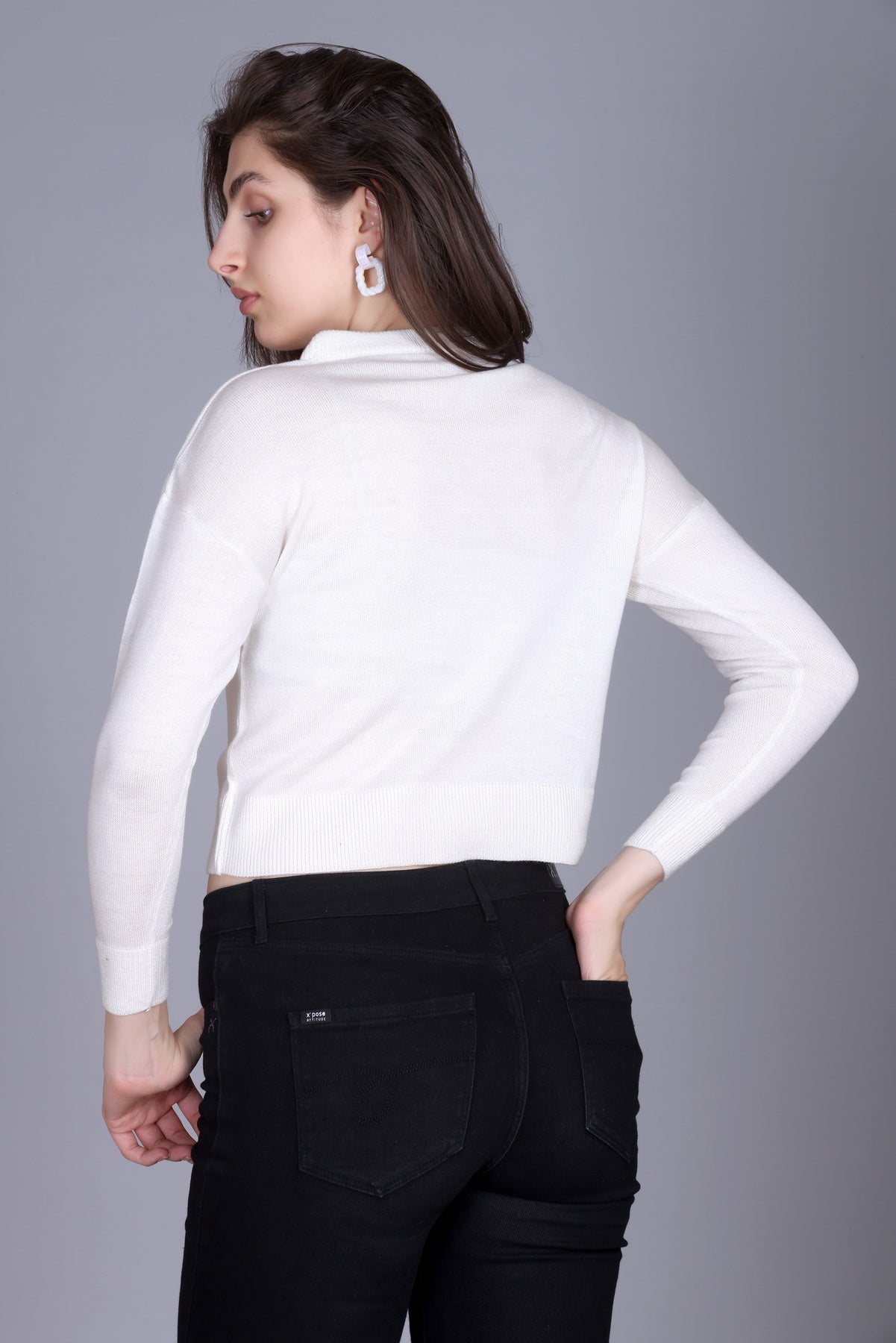 Women’s White Knit Crop Sweater with Red Heart