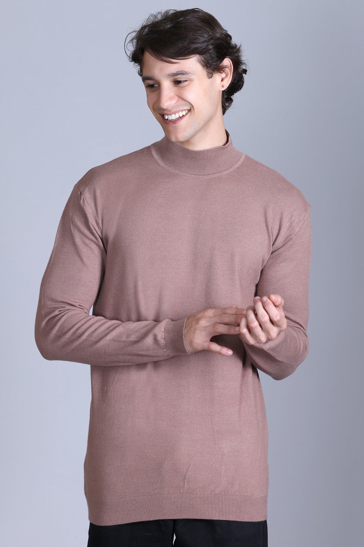 Men’s Self Design High Neck Dark Camel Sweater