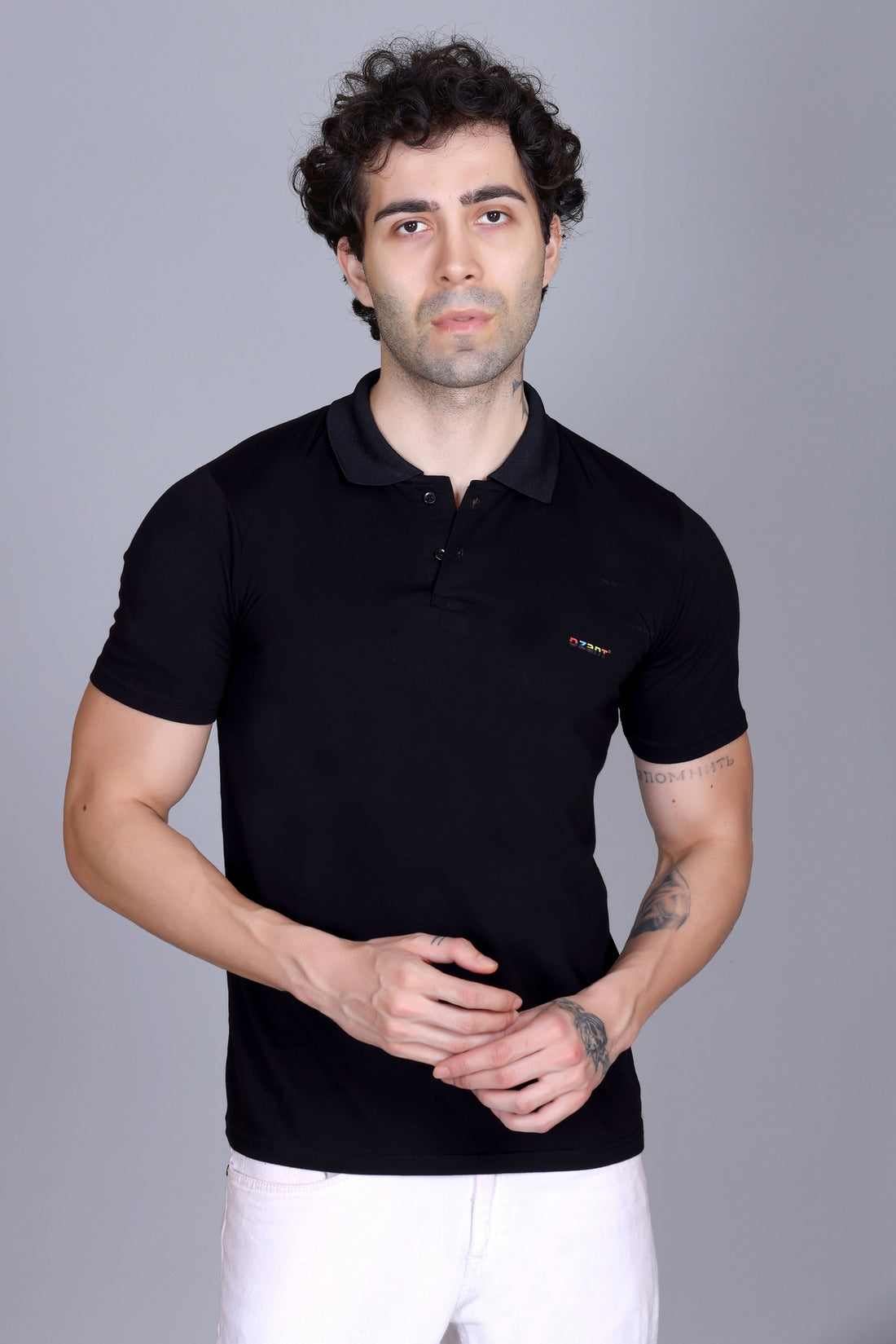 DZANT Cable Knit Polo T-Shirt — close-up lifestyle shot