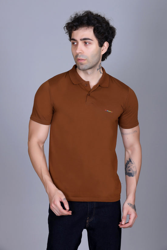 DZANT Cable Knit Polo in Brown — close-up texture