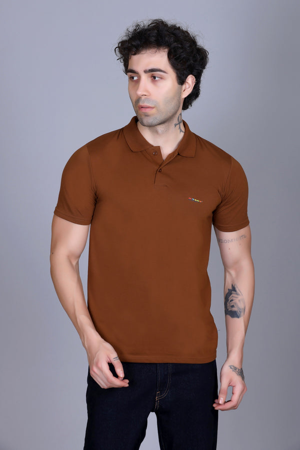 Half Sleeve Polo T-Shirt Brown Color