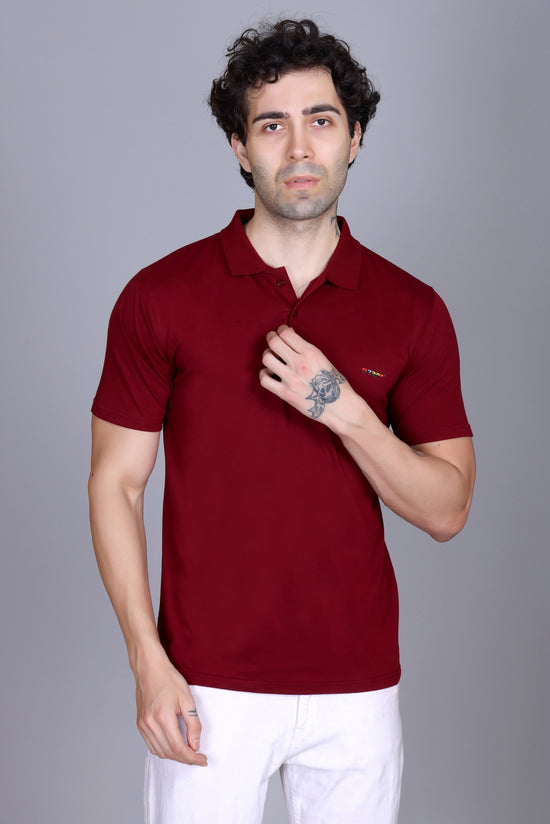 DZANT Cable Knit Polo in Maroon — close-up detail