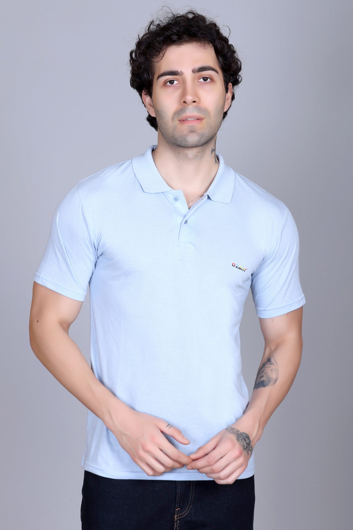 Half Polo T-Shirts For Men Sky Color