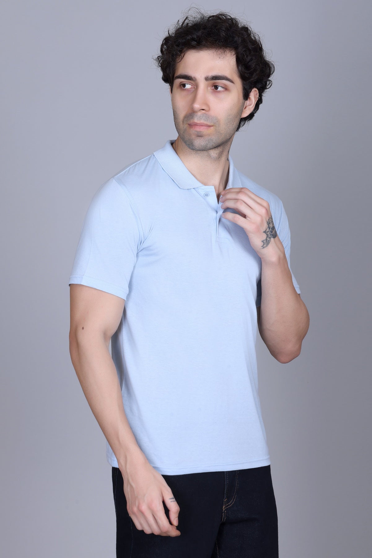 Half Polo T-Shirts For Men Sky Color