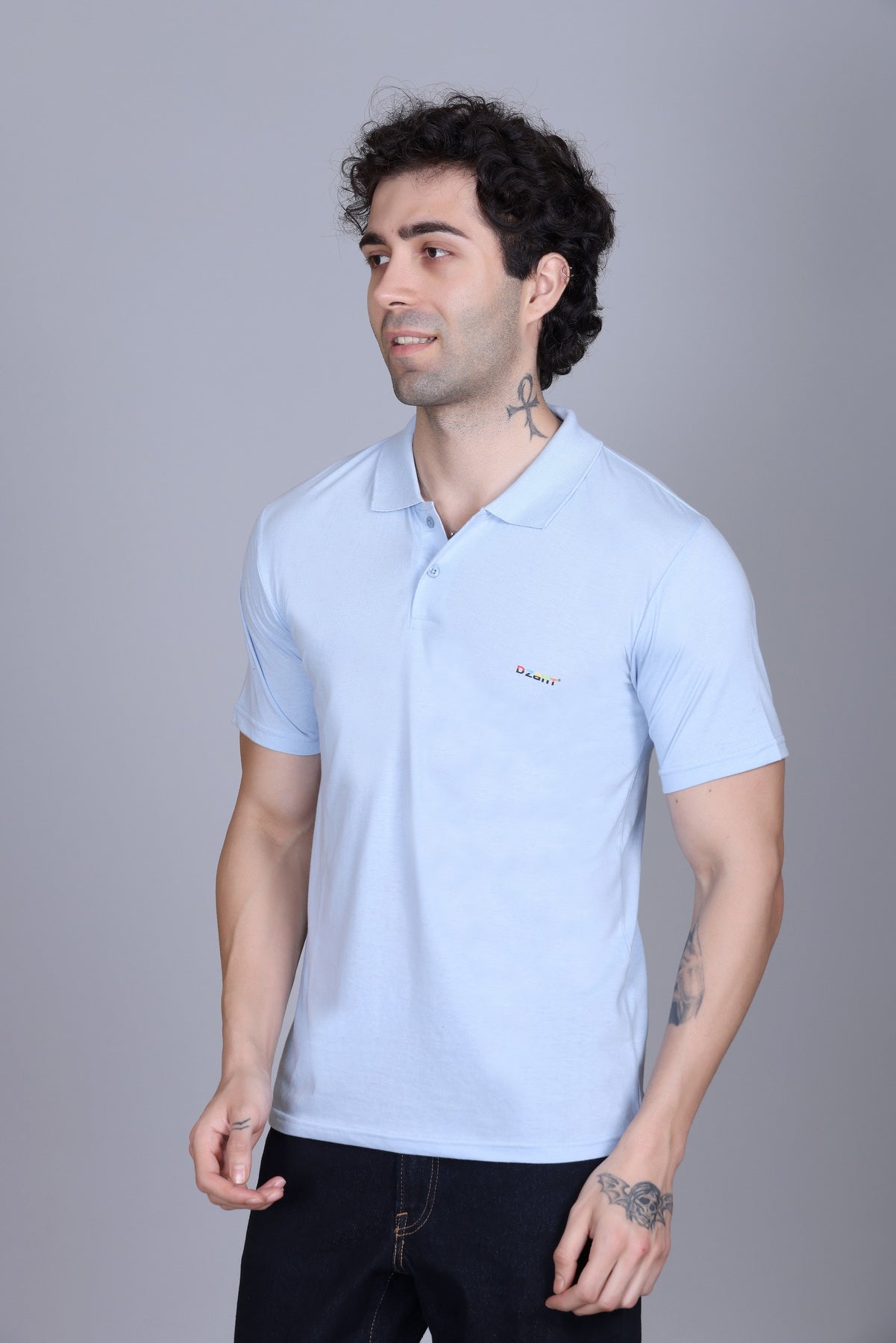 Half Polo T-Shirts For Men Sky Color