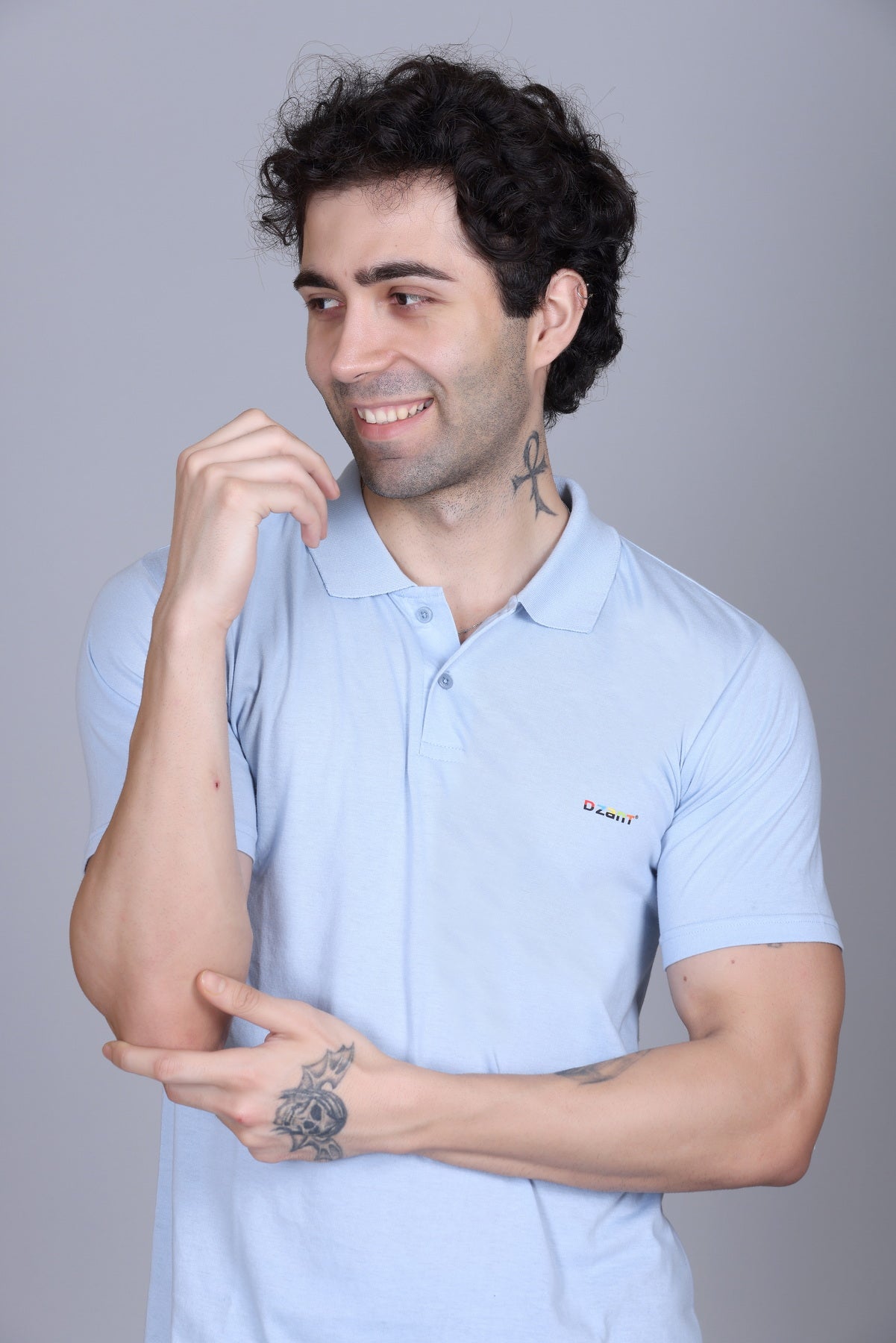Half Polo T-Shirts For Men Sky Color