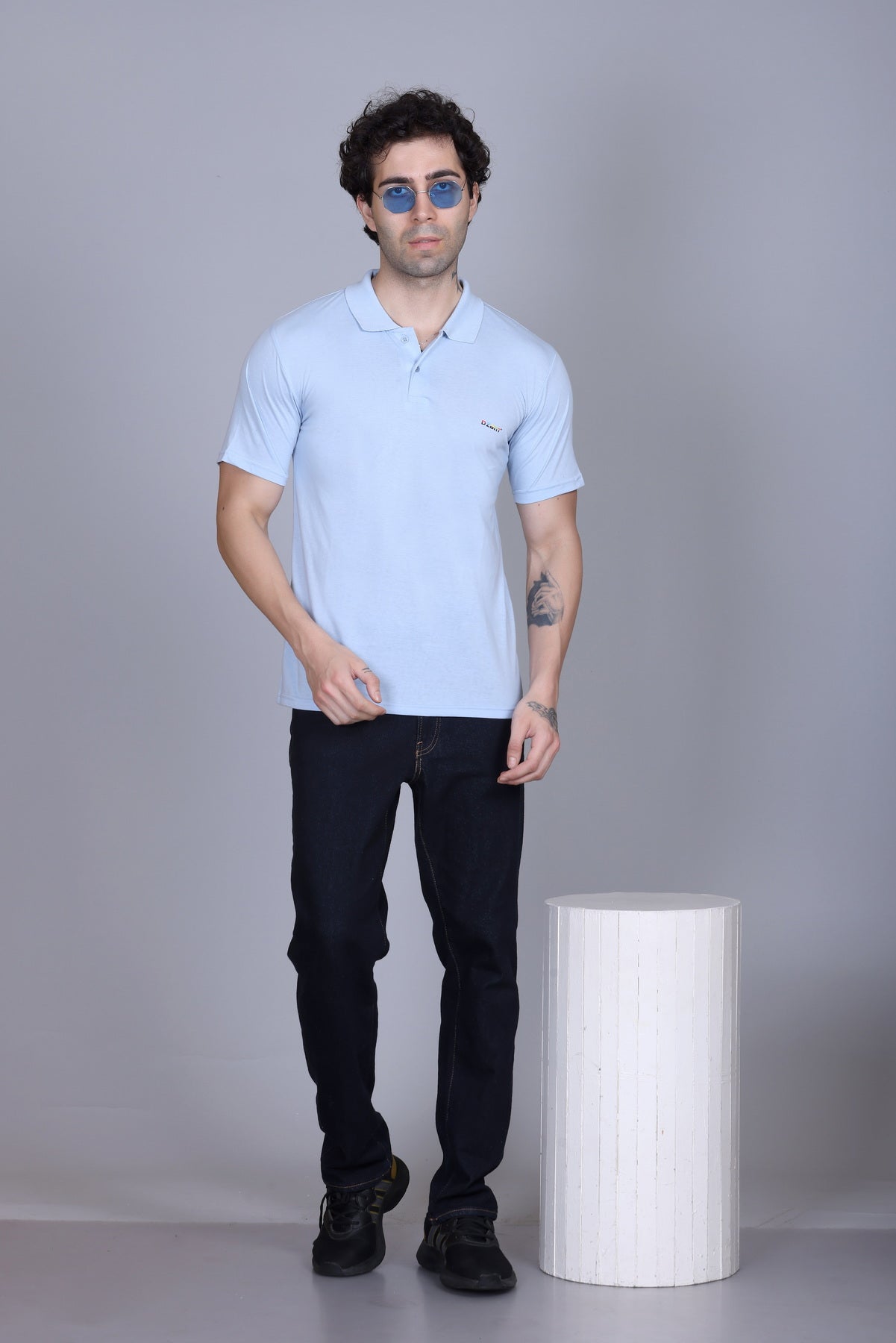 Half Polo T-Shirts For Men Sky Color