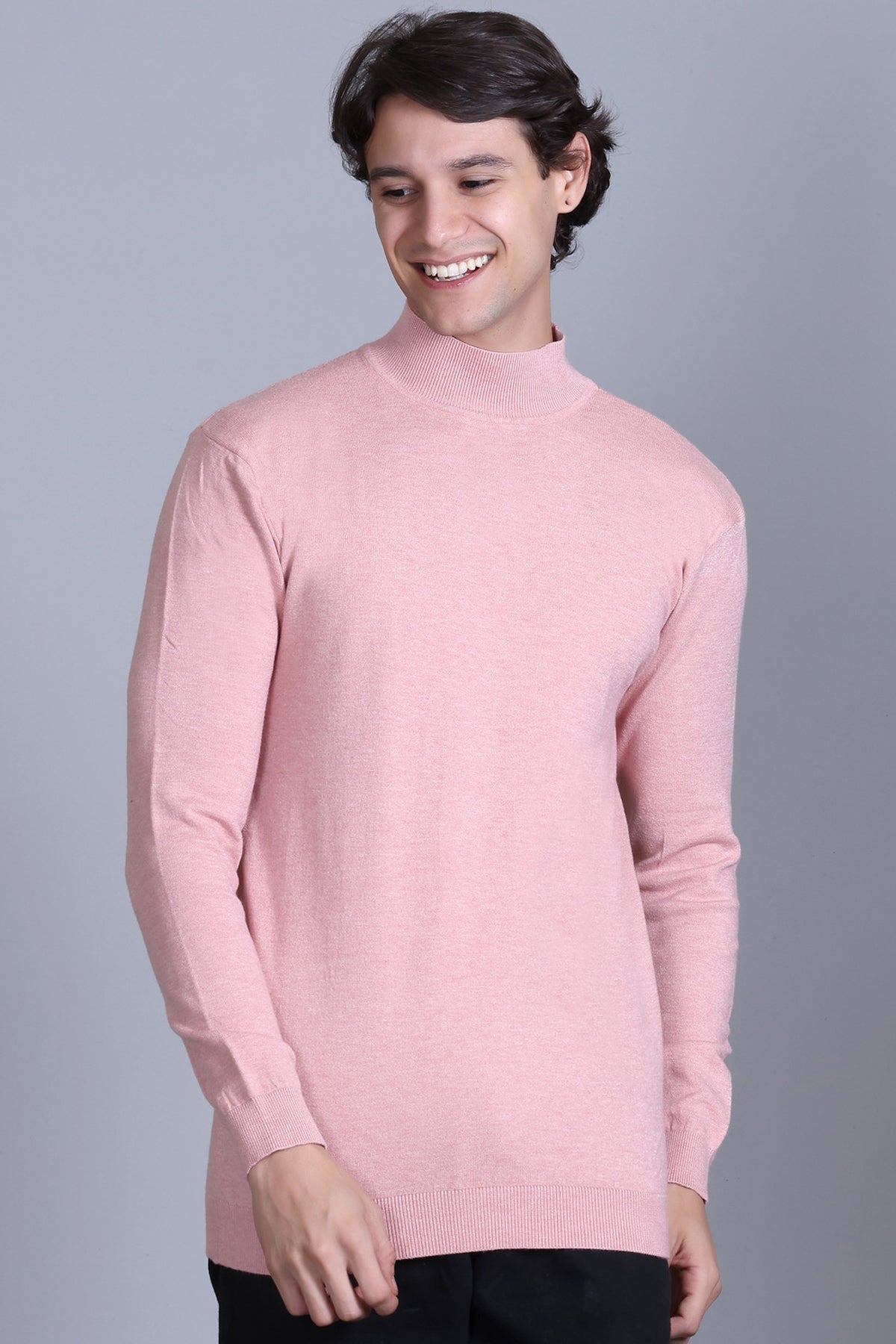 Men’s Self Design High Neck Light Pink Sweater