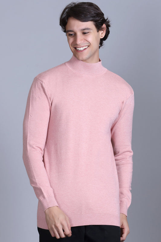 Men’s Self Design High Neck Light Pink Sweater