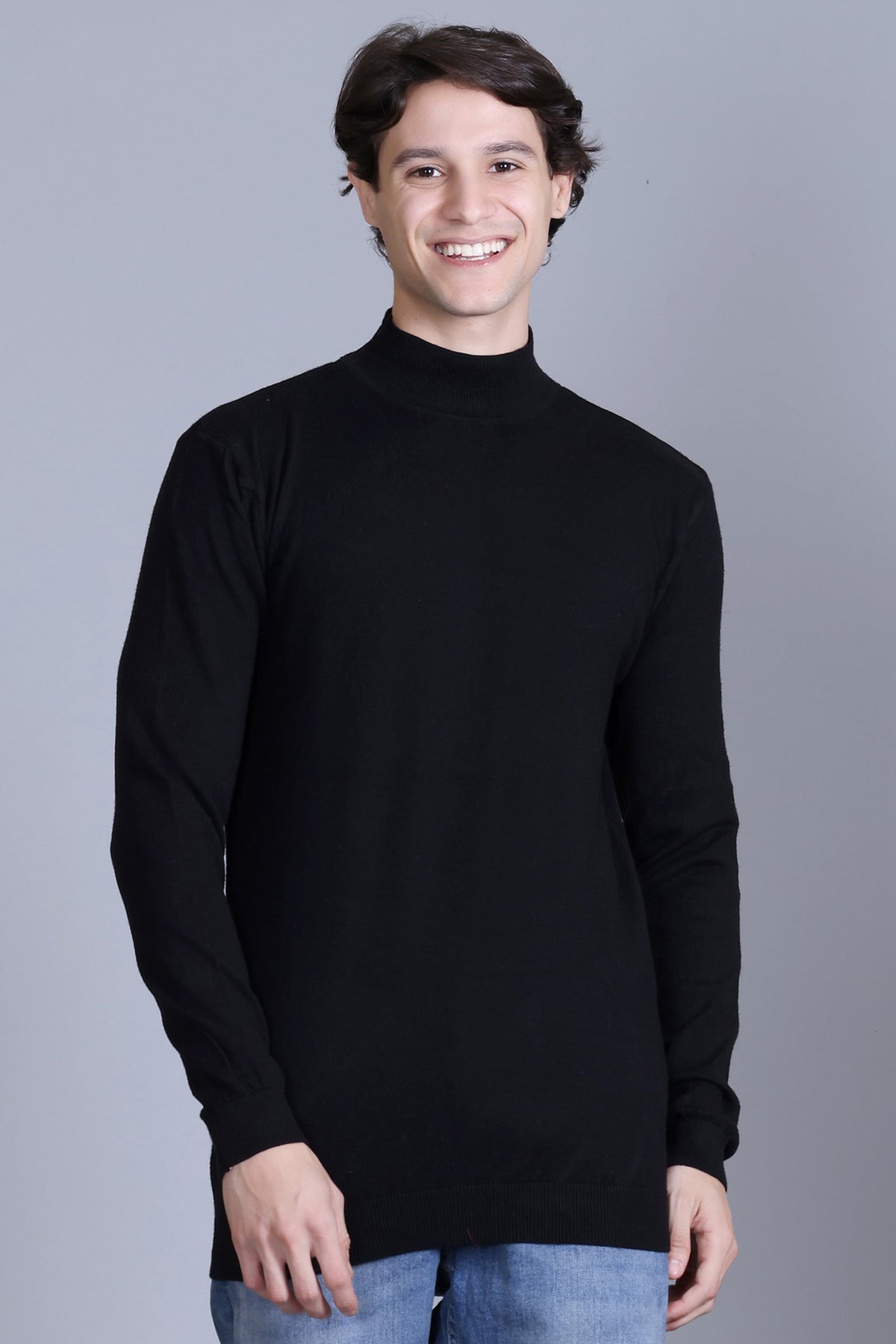 Men’s Self Design High Neck Black Sweater