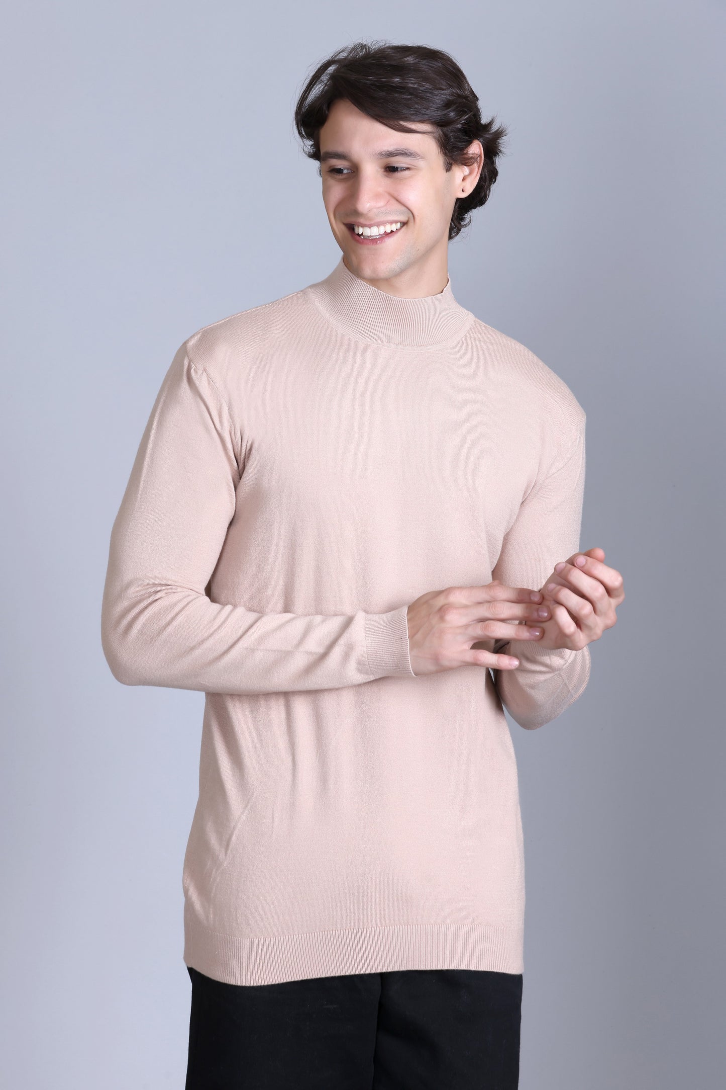 Men’s Self Design High Neck Cream Sweater