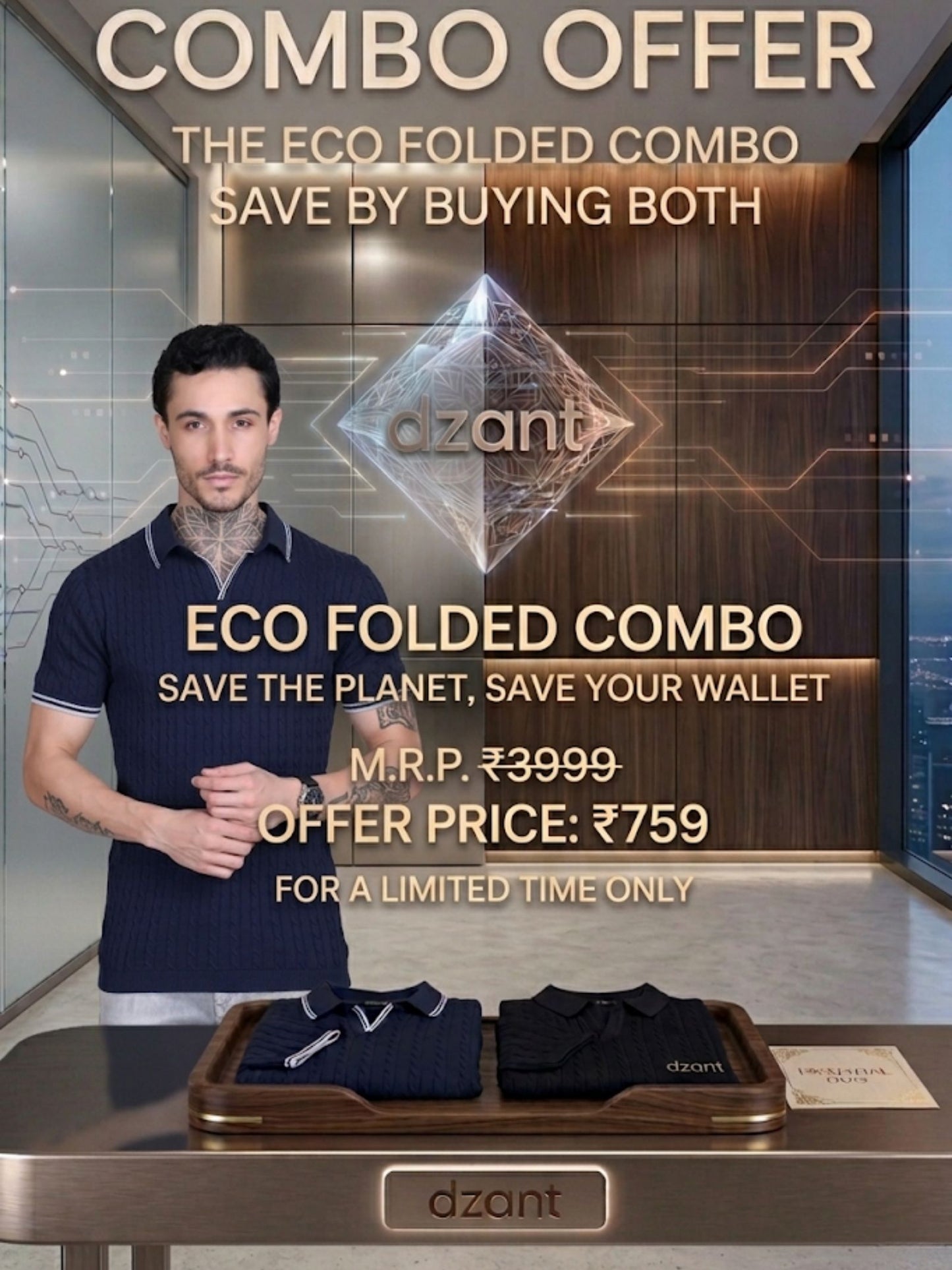 DZANT Premium Knit Polo Shirt Combo: Textured Navy & Classic Black Twin-Pack