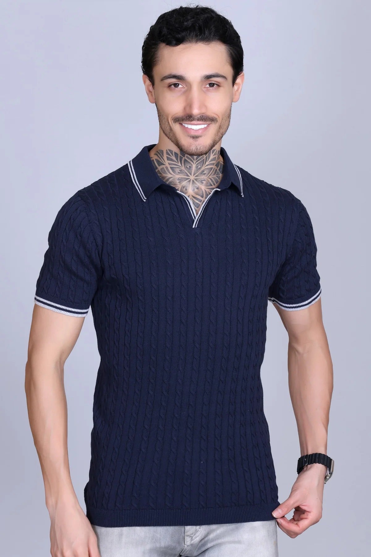 DZANT Premium Knit Polo Shirt Combo: Textured Navy & Classic Black Twin-Pack