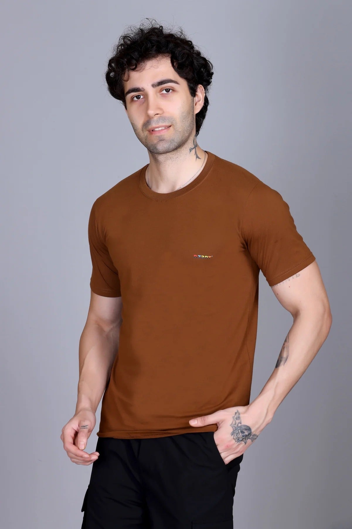 Dzant Premium Men's T-Shirt Combo: Classic Black Polo & Everyday Brown Crew Neck