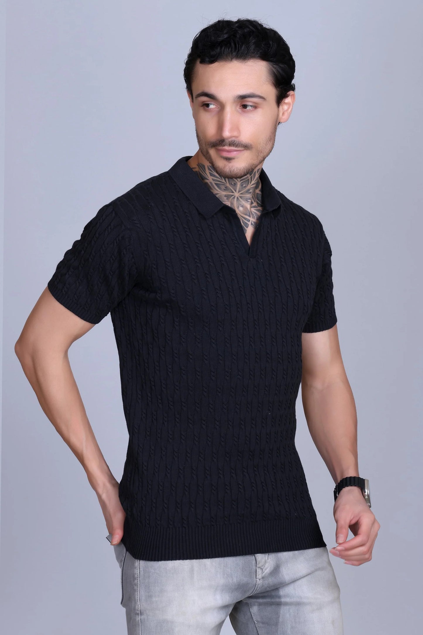DZANT Premium Knit Polo Shirt Combo: Textured Navy & Classic Black Twin-Pack