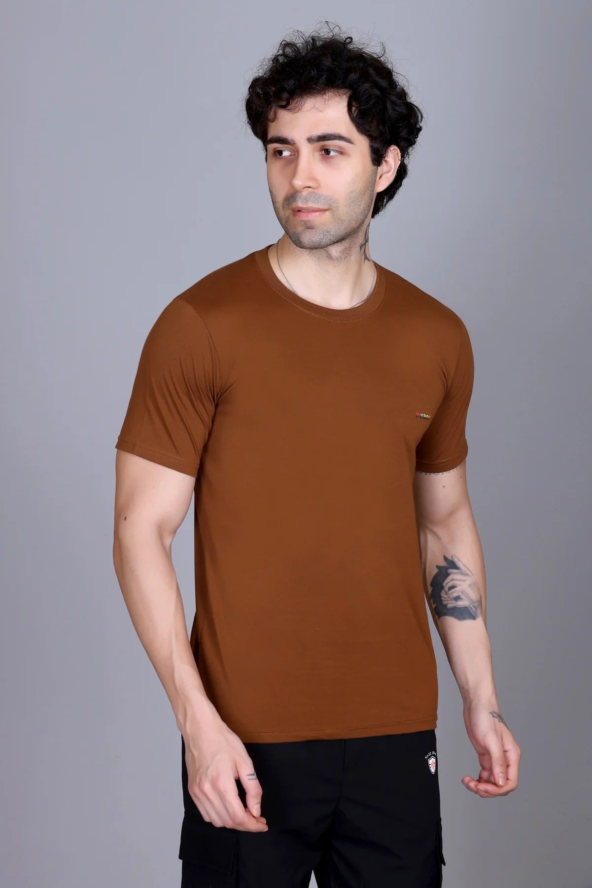 Dzant Premium Men's T-Shirt Combo: Classic Black Polo & Everyday Brown Crew Neck