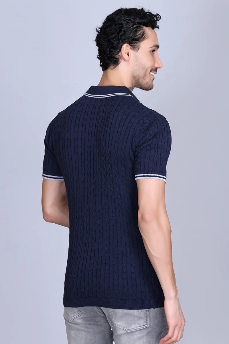 DZANT Premium Knit Polo Shirt Combo: Textured Navy & Classic Black Twin-Pack