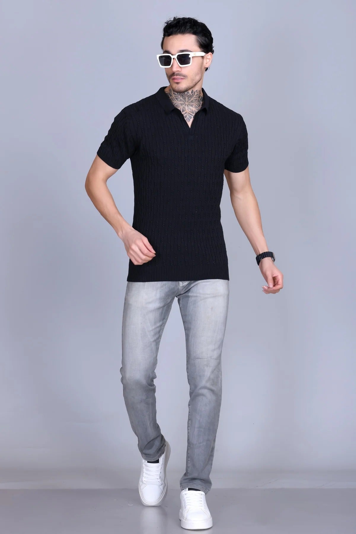 DZANT Premium Knit Polo Shirt Combo: Textured Navy & Classic Black Twin-Pack