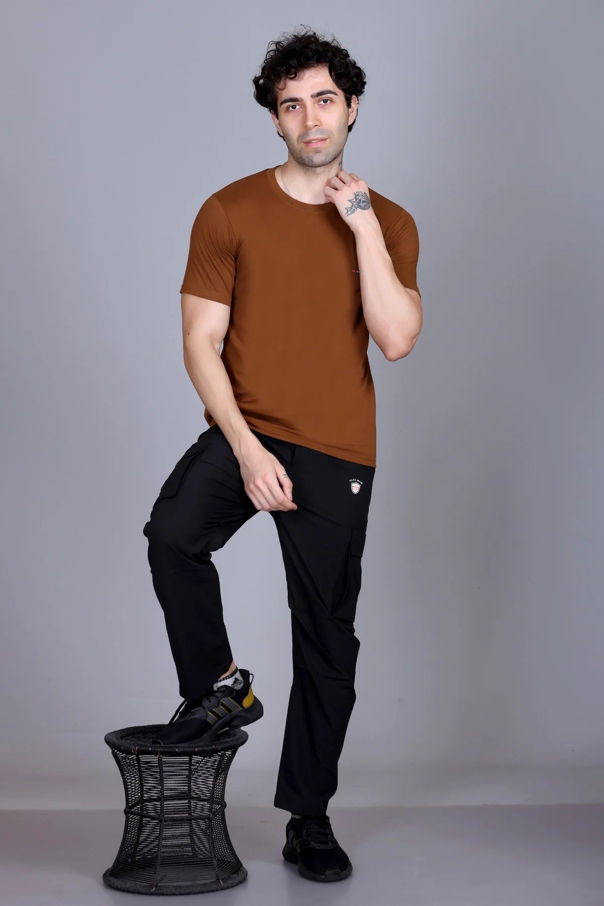 Dzant Premium Men's T-Shirt Combo: Classic Black Polo & Everyday Brown Crew Neck