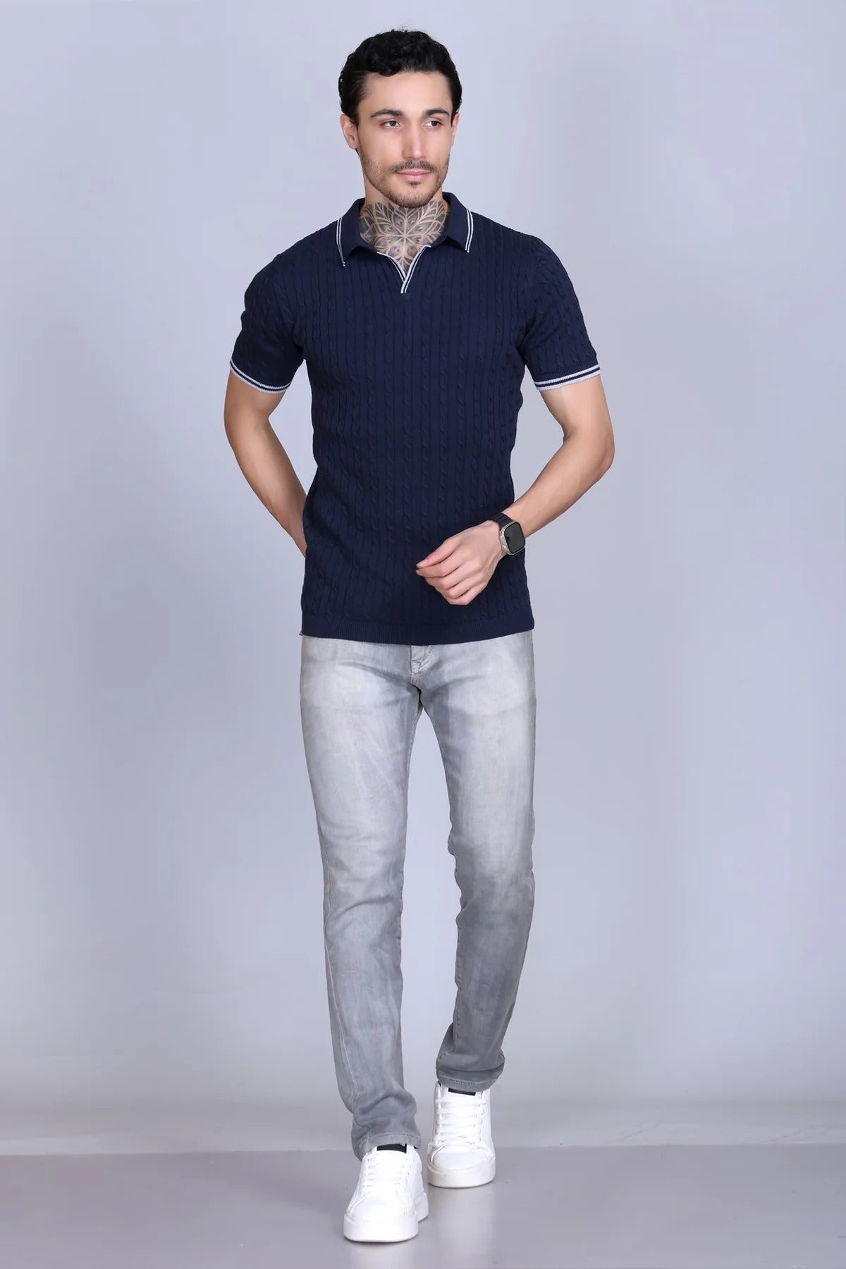 DZANT Premium Knit Polo Shirt Combo: Textured Navy & Classic Black Twin-Pack