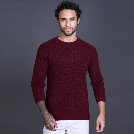 Men's Sweaters Winter wear Branded Round Neck Full Sleeve Woolen Knitted Pullover Wine
