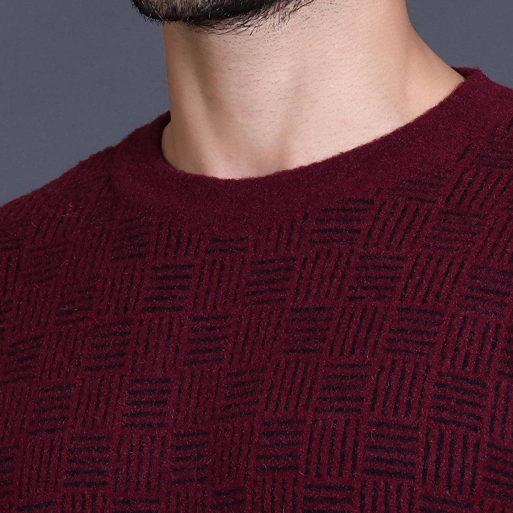 Men's Sweaters Winter wear Branded Round Neck Full Sleeve Woolen Knitted Pullover Wine
