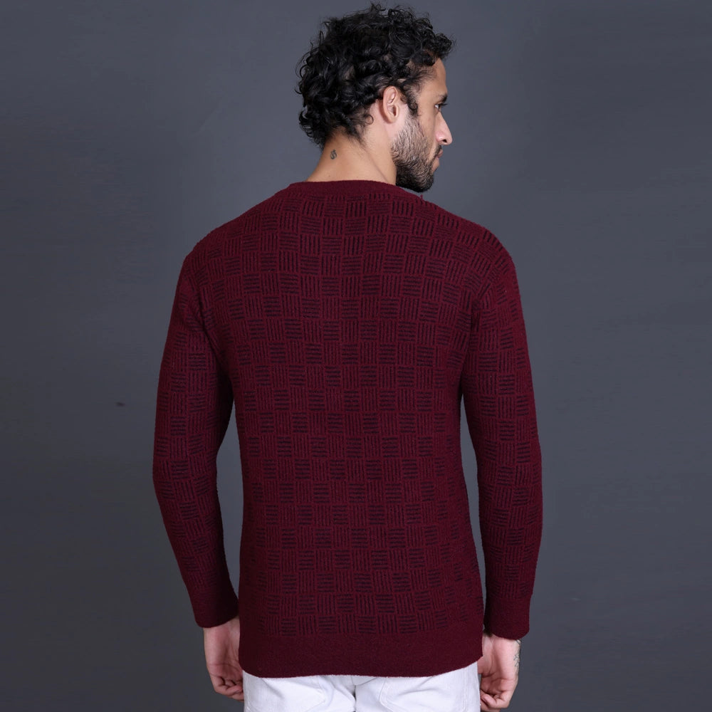 Men's Sweaters Winter wear Branded Round Neck Full Sleeve Woolen Knitted Pullover Wine